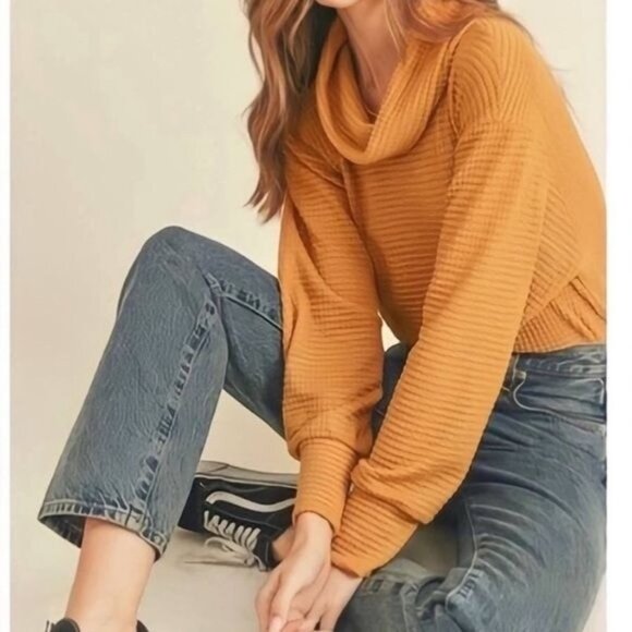 Free People Juicy Sweater Long Sleeve Cowl Neck Gold Harvest Moon S - Picture 2 of 15